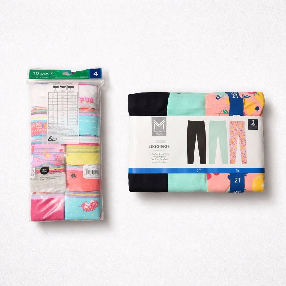 Bundle Wonder Nation Girls' Colorful Briefs 10-Pack  and 3 leggings